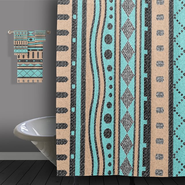 Rideaux De Douche Pêche Et Motif Tribal Turquoise (Créateur téléchargé)