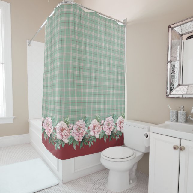 Rideaux De Douche Peine verte et rose (En situation)