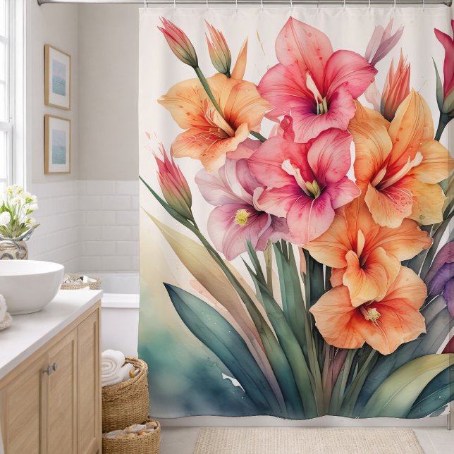 Rideaux De Douche Peinture à l'aquarelle de Glaïeuls (Créateur téléchargé)