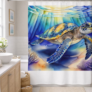 Rideaux De Douche Peinture à l'aquarelle de tortue marine colorée