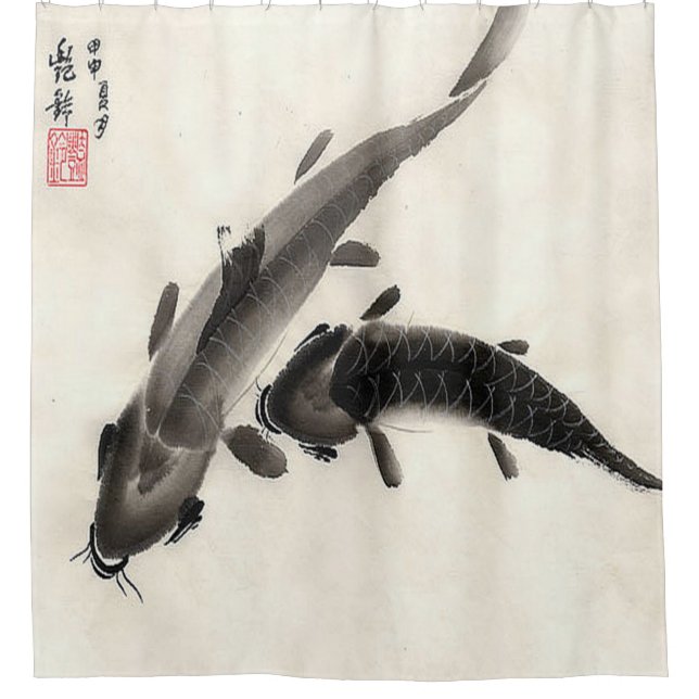 Rideaux De Douche Peinture à l'aquarelle japonaise Koi Fish Pond (Devant)