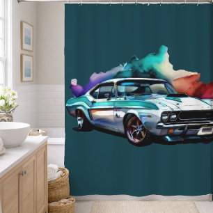 Rideaux De Douche Peinture à l'aquarelle Muscle Car Vintage