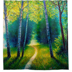 Rideaux De Douche Peinture à l'huile paysage forestier, belle route 