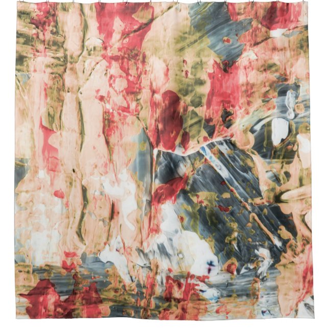 Rideaux De Douche Peinture abstraite rouge blanche et jaune (Devant)