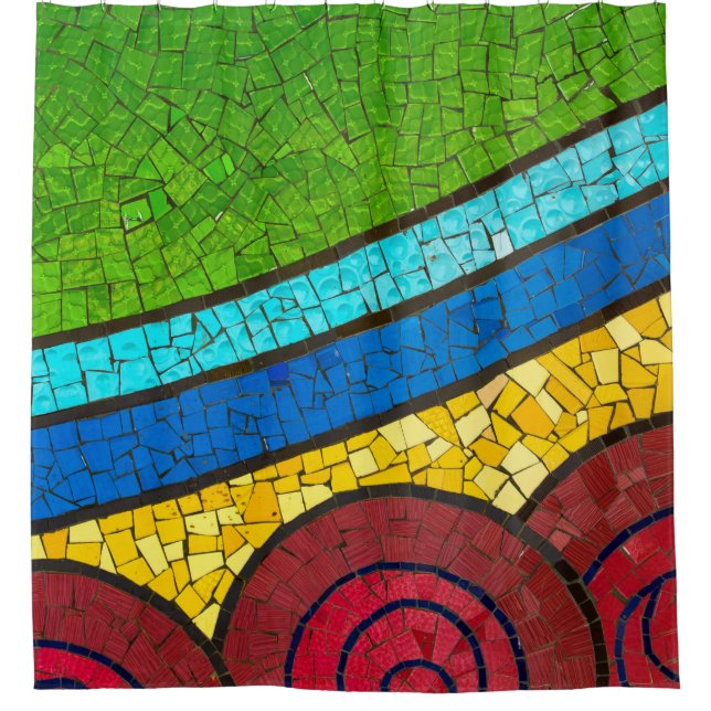 Rideaux De Douche Peinture abstraite verte et rouge (Devant)