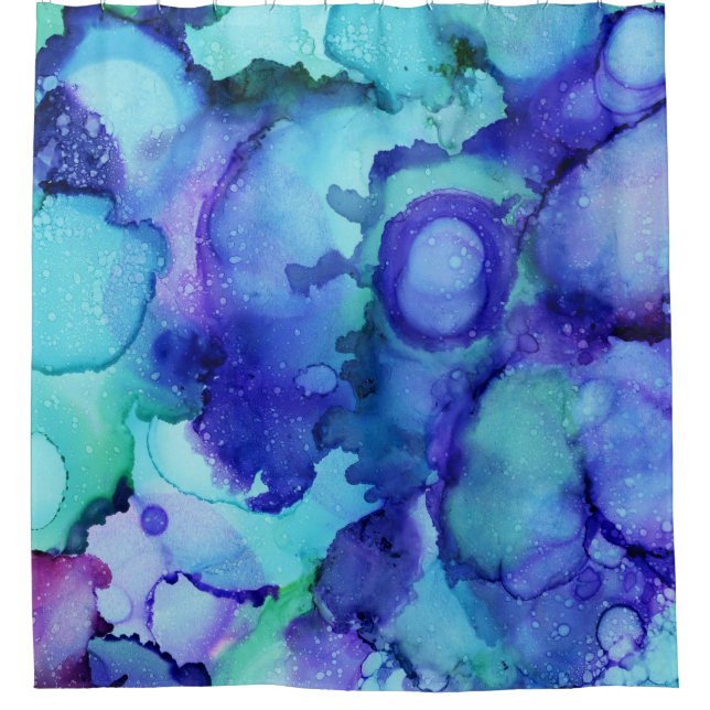 Rideaux De Douche Peinture abstraite violette et blanche (Devant)