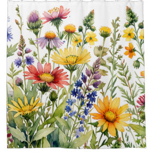 Rideaux De Douche Peinture aquarelle de fleurs sauvages jolies color