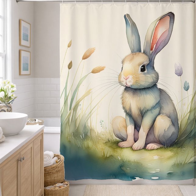 Rideaux De Douche Peinture aquarelle de lapin bunny (Créateur téléchargé)
