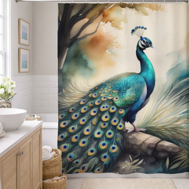Rideaux De Douche Peinture aquarelle de paon (Créateur téléchargé)