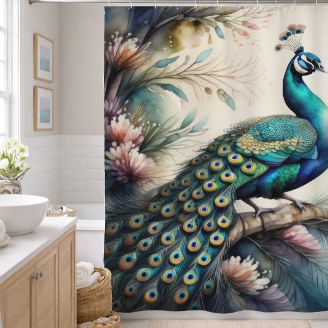 Rideaux De Douche Peinture aquarelle de paon (Créateur téléchargé)