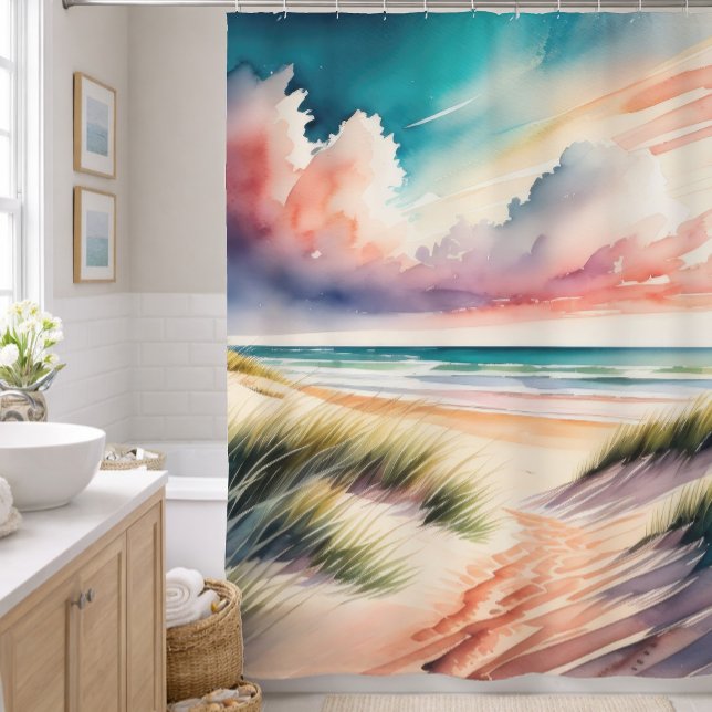 Rideaux De Douche Peinture aquarelle de plage (Créateur téléchargé)