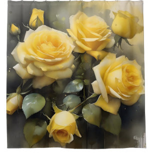 Rideaux De Douche Peinture aquarelle de roses jaunes jolies jardin