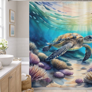 Rideaux De Douche Peinture aquarelle de tortue marine