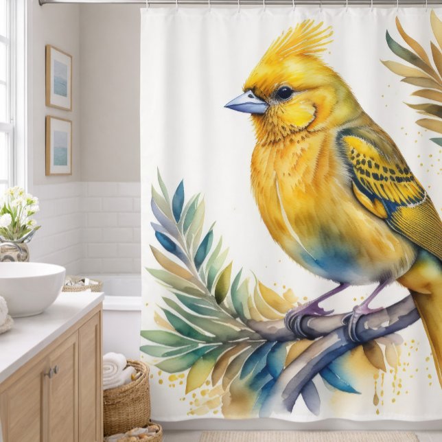 Rideaux De Douche Peinture aquarelle d'oiseau jaune (Créateur téléchargé)