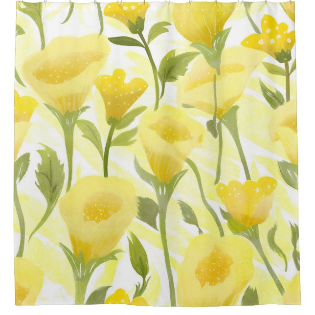 Rideaux De Douche Peinture aquarelle florale jaune (Devant)