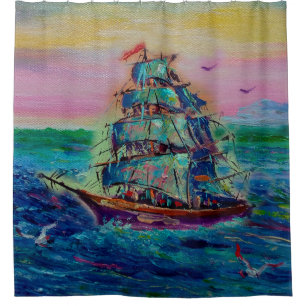 Rideaux De Douche Peinture d'art Huile couleur barque chance thailan