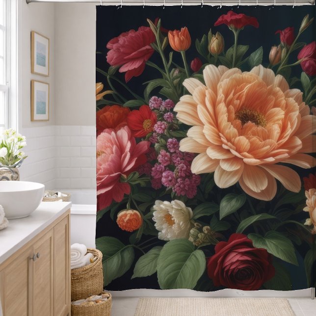Rideaux De Douche Peinture de bouquet floral sur Arrière - plan fonc (Créateur téléchargé)