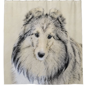 Rideaux De Douche Peinture de chien de berger de Shetland - art