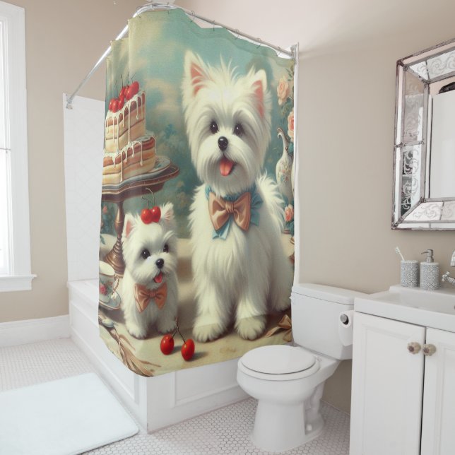 Rideaux De Douche Peinture de chiot maltais mignon (En situation)