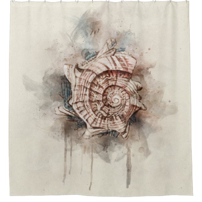 Rideaux De Douche Peinture de coquillages tropicaux sur la plage côt (Devant)