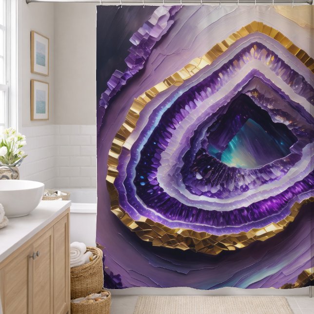 Rideaux De Douche Peinture de géode de gemme violette (Créateur téléchargé)