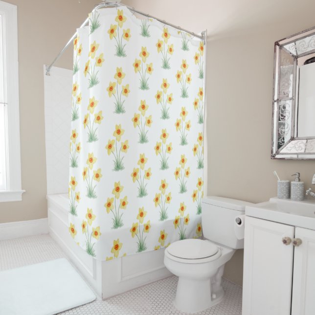Rideaux De Douche Peinture de jonquille motif fleur de printemps (En situation)