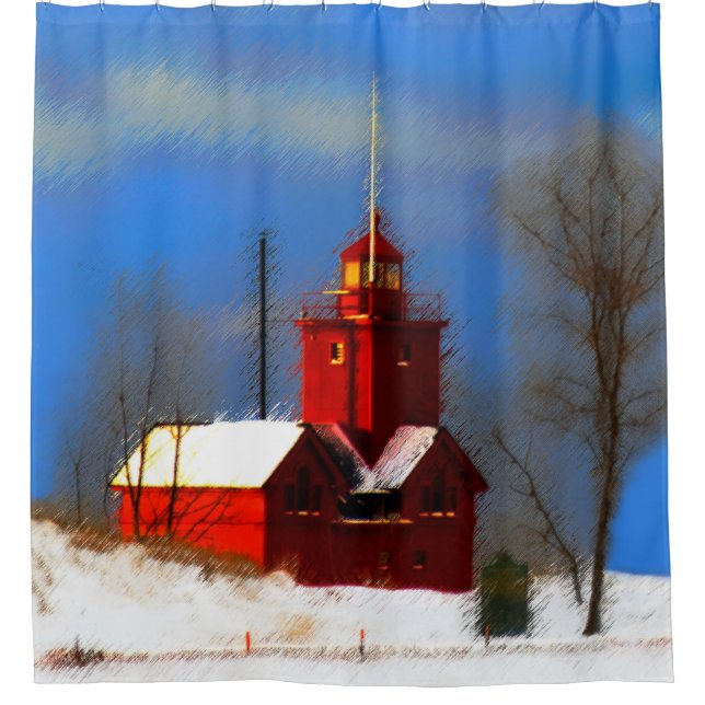 Rideaux De Douche Peinture de phare rouge - Art original (Devant)