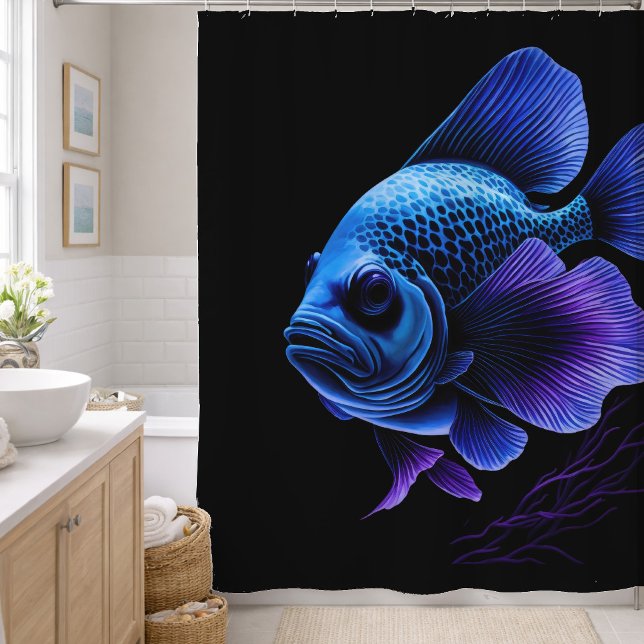 Rideaux De Douche Peinture de poissons violets et bleus (Créateur téléchargé)