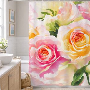 Rideaux De Douche Peinture de roses jaunes et roses