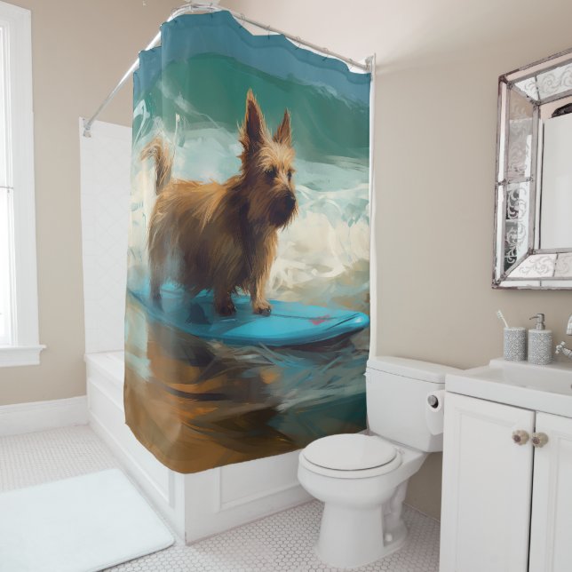 Rideaux De Douche Peinture de surf de plage de Terrier australien (En situation)