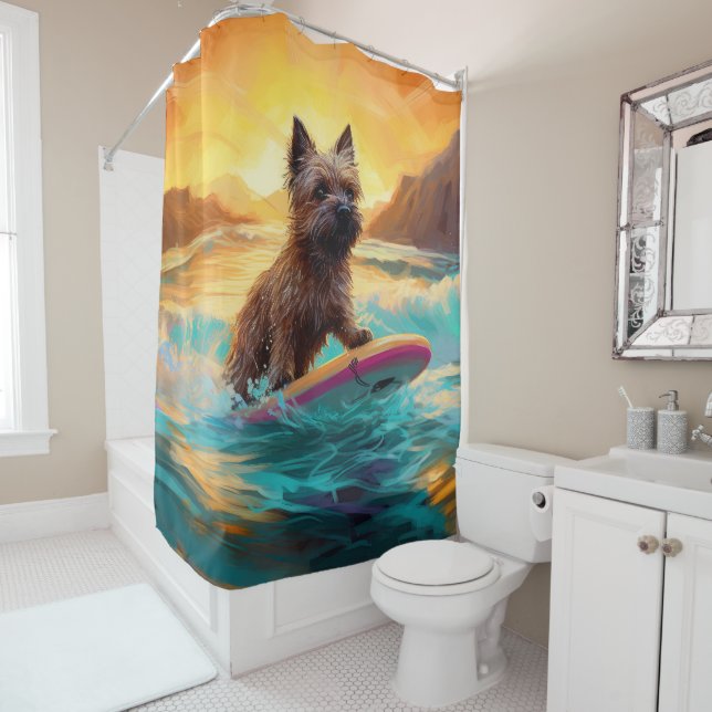 Rideaux De Douche Peinture de Surf sur Plage de Terrier Cairn (En situation)