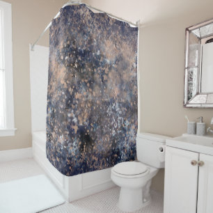 Rideaux De Douche Peinture Éclaboussée Bleue et Or Rose Abstrait Gla