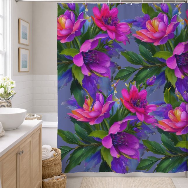 Rideaux De Douche Peinture Fleurs tropicales Couleurs vives (Créateur téléchargé)