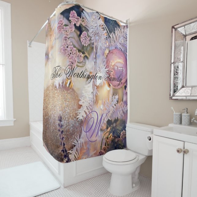 Rideaux De Douche Peinture moderne Arbre de Noël Décorations violett (En situation)