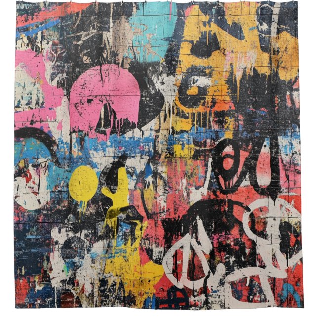 Rideaux De Douche Peinture Murale de Rue avec Coulures Superposées & (Devant)