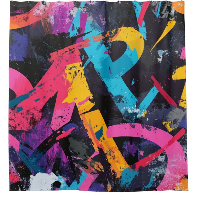 Rideaux De Douche Peinture Murale de Rue avec Coulures Superposées e (Devant)