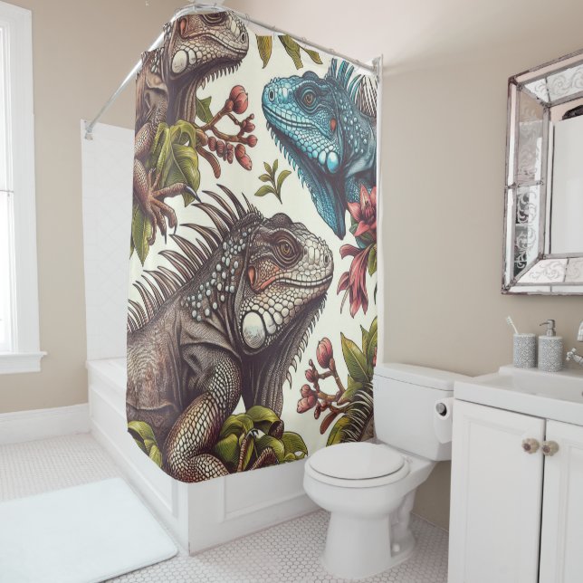 Rideaux De Douche Peinture vintage Iguana sans fil (En situation)