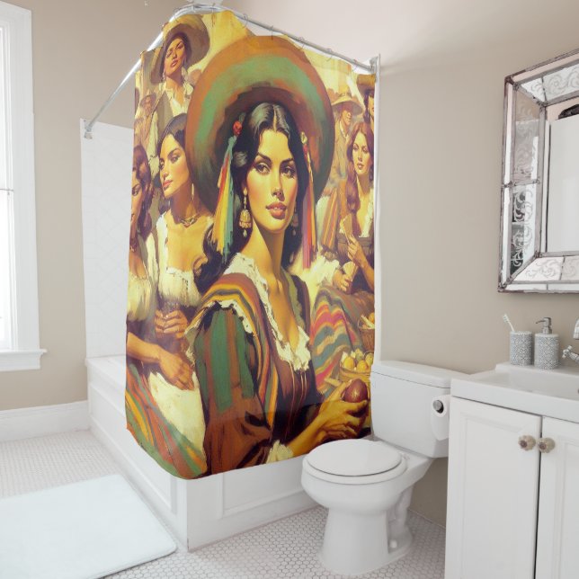 Rideaux De Douche Peinture vintage Latina (En situation)