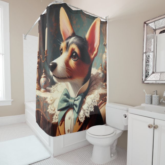 Rideaux De Douche Peinture vintage Toy Fox Terrier (En situation)