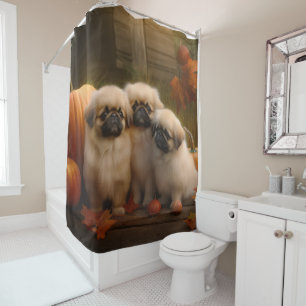 Rideaux De Douche Pekingese Chiot Automne Citrouille délice