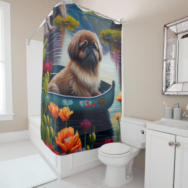 Rideaux De Douche Pekingese sur une pagaie : une aventure Pittoresqu (En situation)