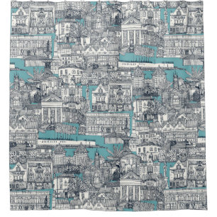 Rideaux De Douche Penzance toile indigo turquoise