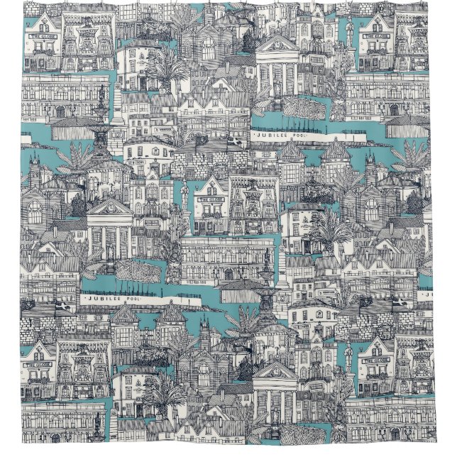 Rideaux De Douche Penzance toile indigo turquoise (Devant)