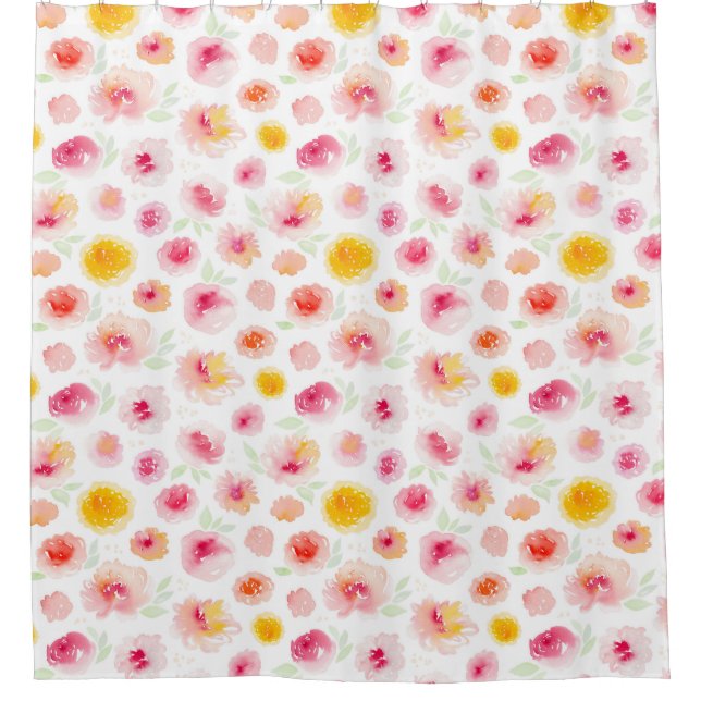 Rideaux De Douche Peonies roses Aquarelle Motif Floral (Devant)