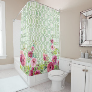Rideaux De Douche Peony Garden Trellis rose Bourgogne Rose Aquarelle