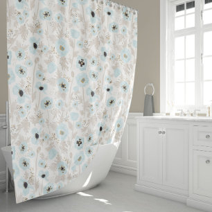 Rideaux De Douche Pépites à motifs floraux bleu clair Tan Aquarell