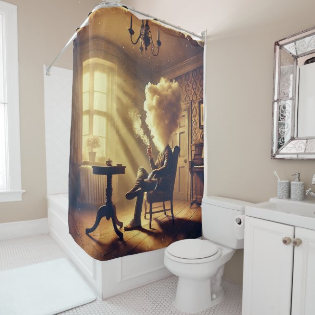 Rideaux De Douche Perdu dans la fumée - Surreal Art Design (En situation)