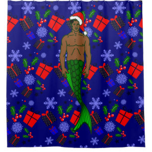Rideaux De Douche père Noël afro-merman noir vilain xmas mermaid cad