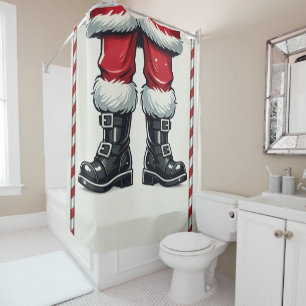Rideaux De Douche Père Noël cool en bottes noires Vacances de Noël