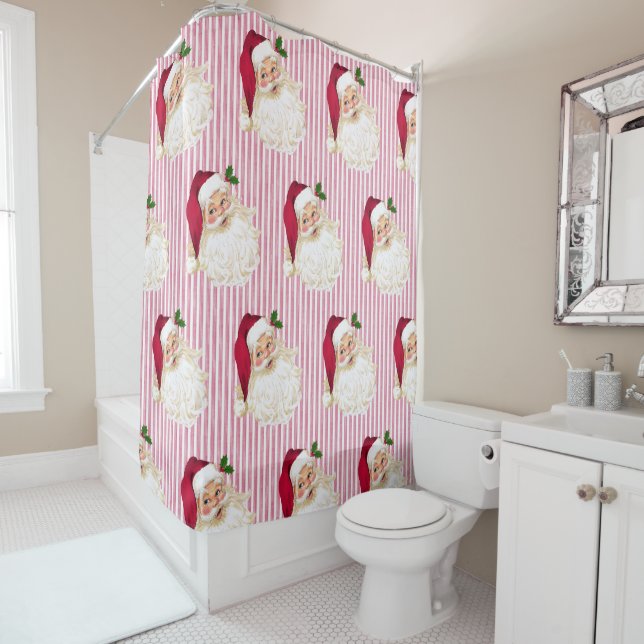 Rideaux De Douche Père Noël de Noël Rayure Cranberry (En situation)